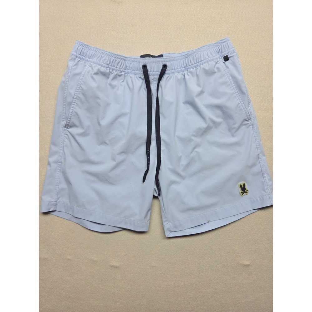 Psycho Bunny Mens Swim Shorts Light Blue Embroidered Logo Drawstring Size Small
